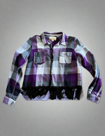 Load image into Gallery viewer, Purple Cropped Fringe Flannel
