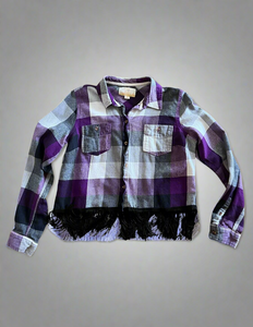 Purple Cropped Fringe Flannel