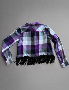 Purple Cropped Fringe Flannel