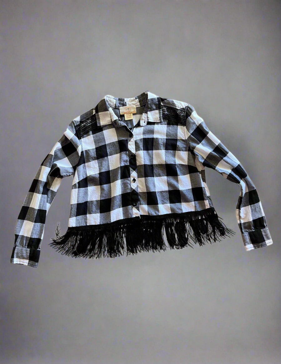 Black & White Cropped Fringe Flannel