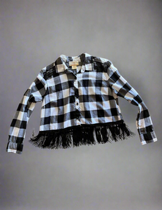 Black & White Cropped Fringe Flannel