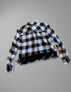 Black & White Cropped Fringe Flannel