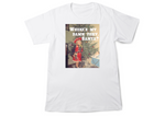 Load image into Gallery viewer, ‘Where’s My Damn Pony Santa’ graphic t-shirt with western holiday design, laid flat”
