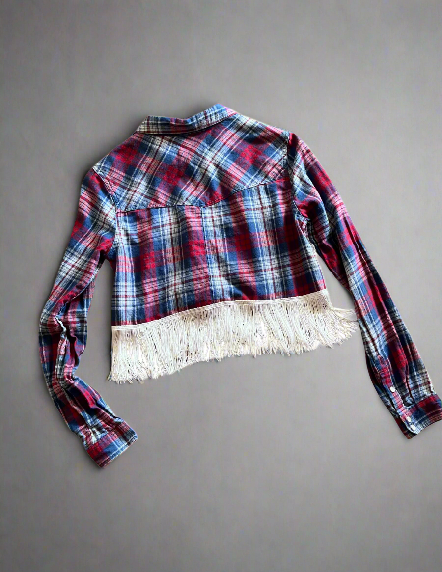 Red & Blue Cropped Fringe Flannel