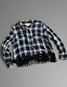 Black & White Cropped Fringe Flannel