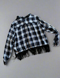 Black & White Cropped Fringe Flannel