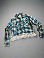 Load image into Gallery viewer, Teal Cropped Fringe Flannel
