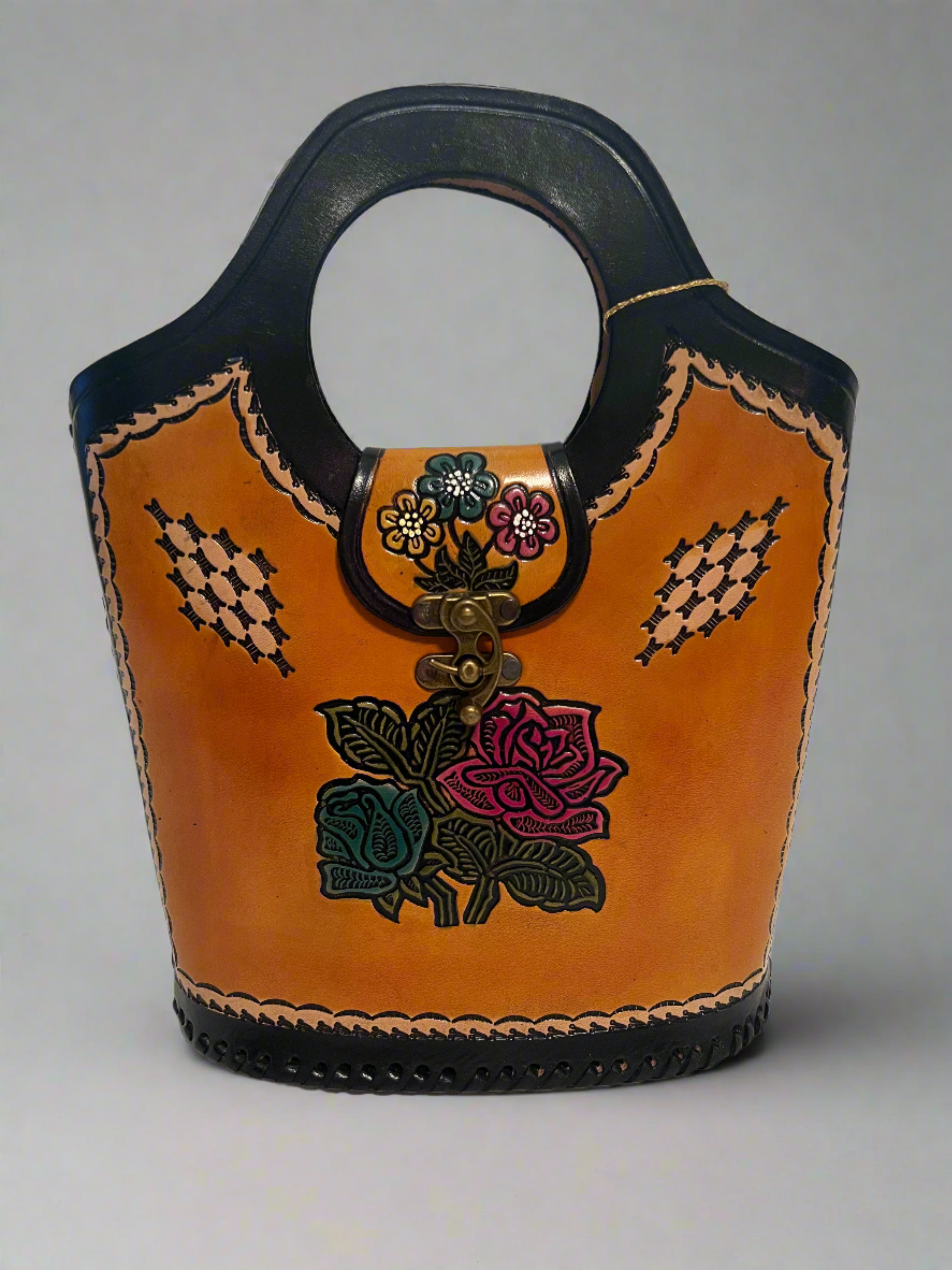 Hand Tooled Leather Bucket Purse