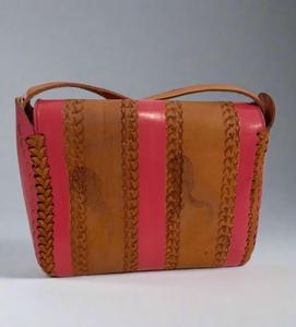 Pink Hand Tooled Leather Crossbody