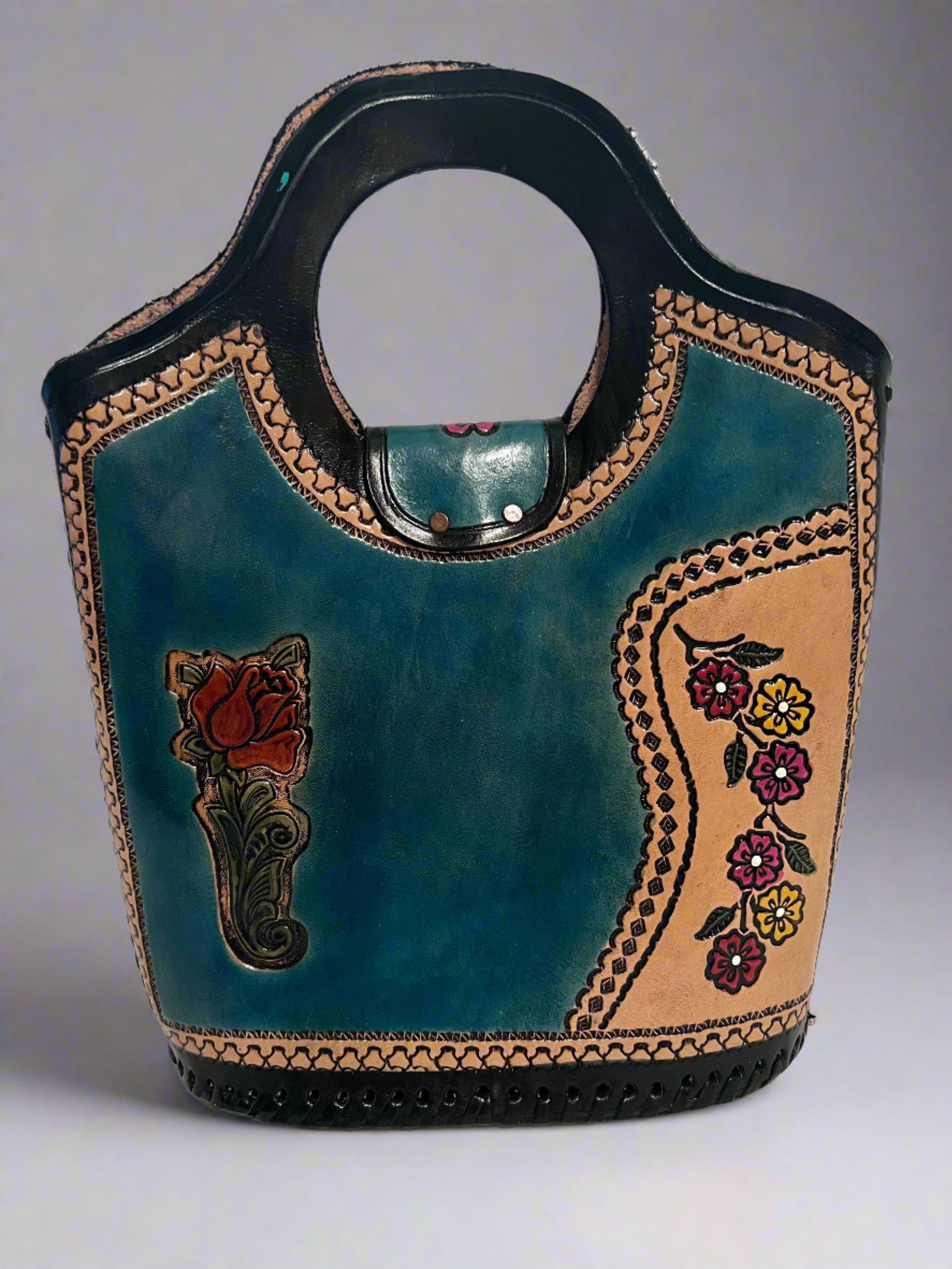 Hand Tooled Leather Bucket Purse