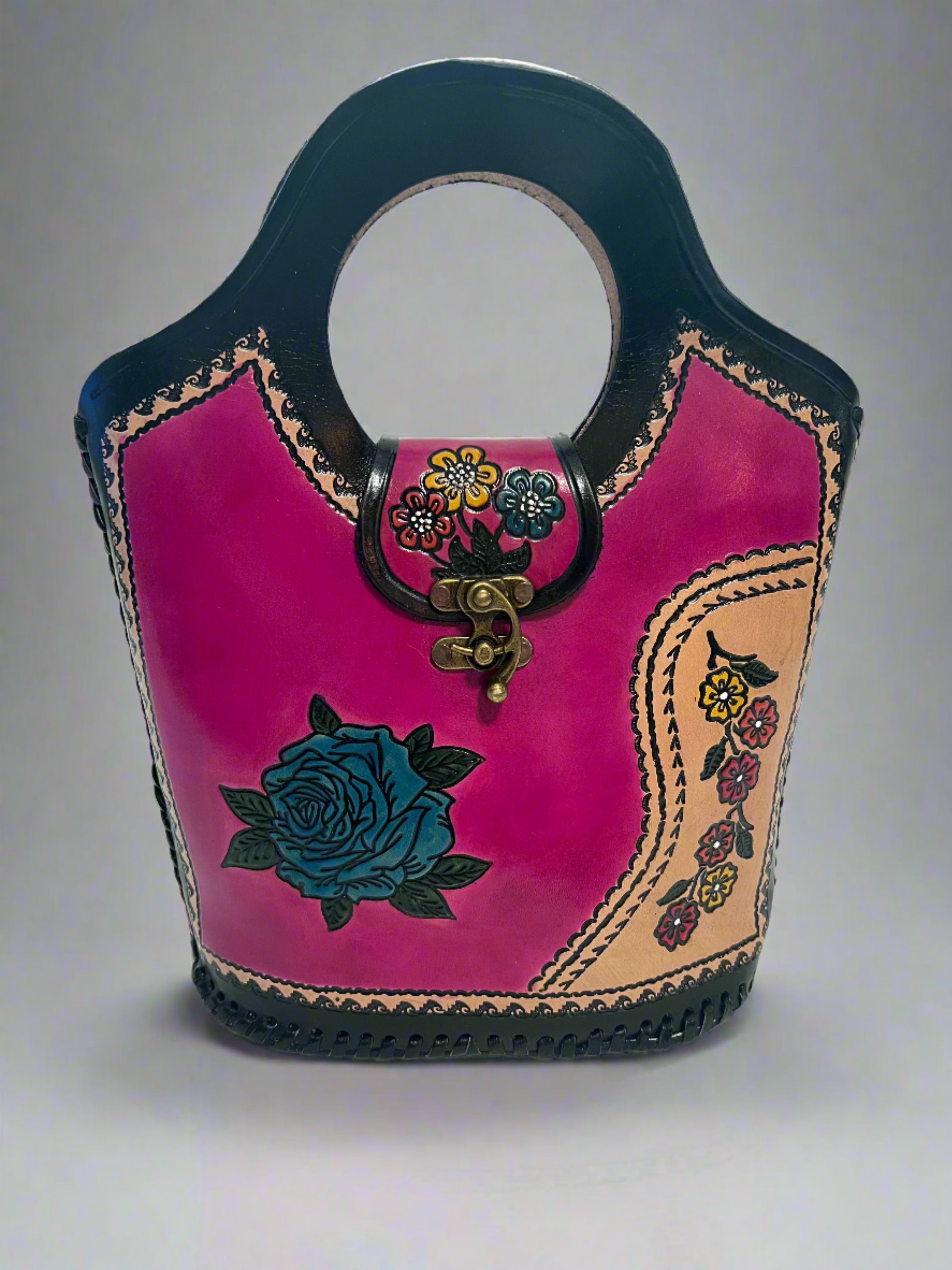 Hand Tooled Leather Bucket Purse