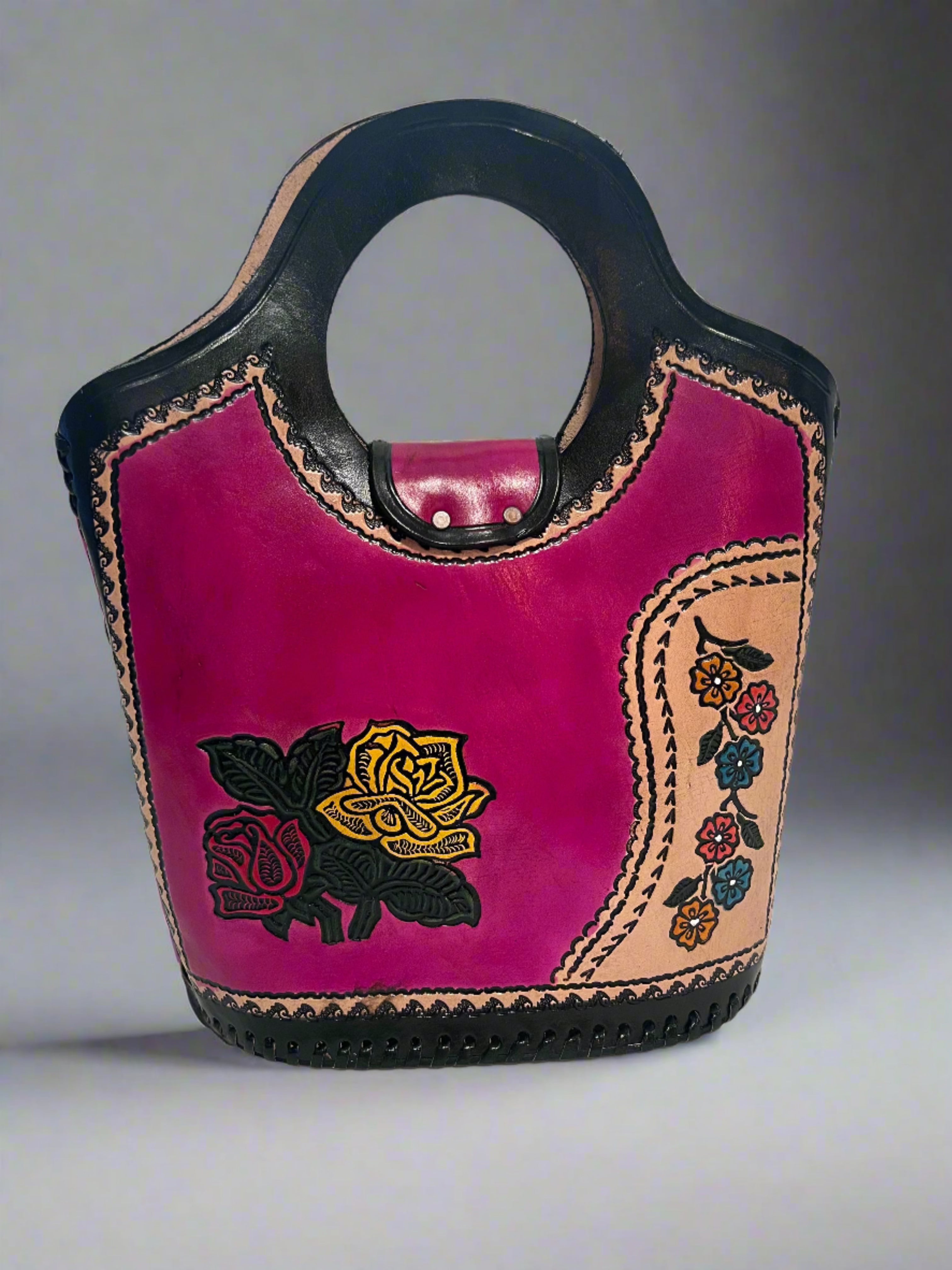 Hand Tooled Leather Bucket Purse