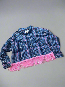 Blue & Pink Cropped Fringe Flannel