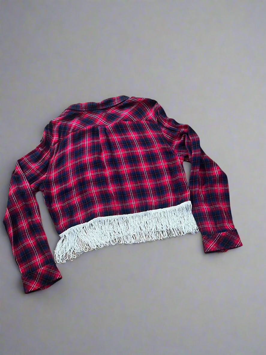 Red Cropped Fringe Flannel