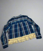 Load image into Gallery viewer, Navy &amp; Gold Cropped Fringe Flannel
