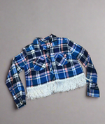 Load image into Gallery viewer, Blue &amp; Pink Cropped Fringe Flannel
