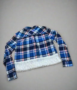 Blue & Pink Cropped Fringe Flannel