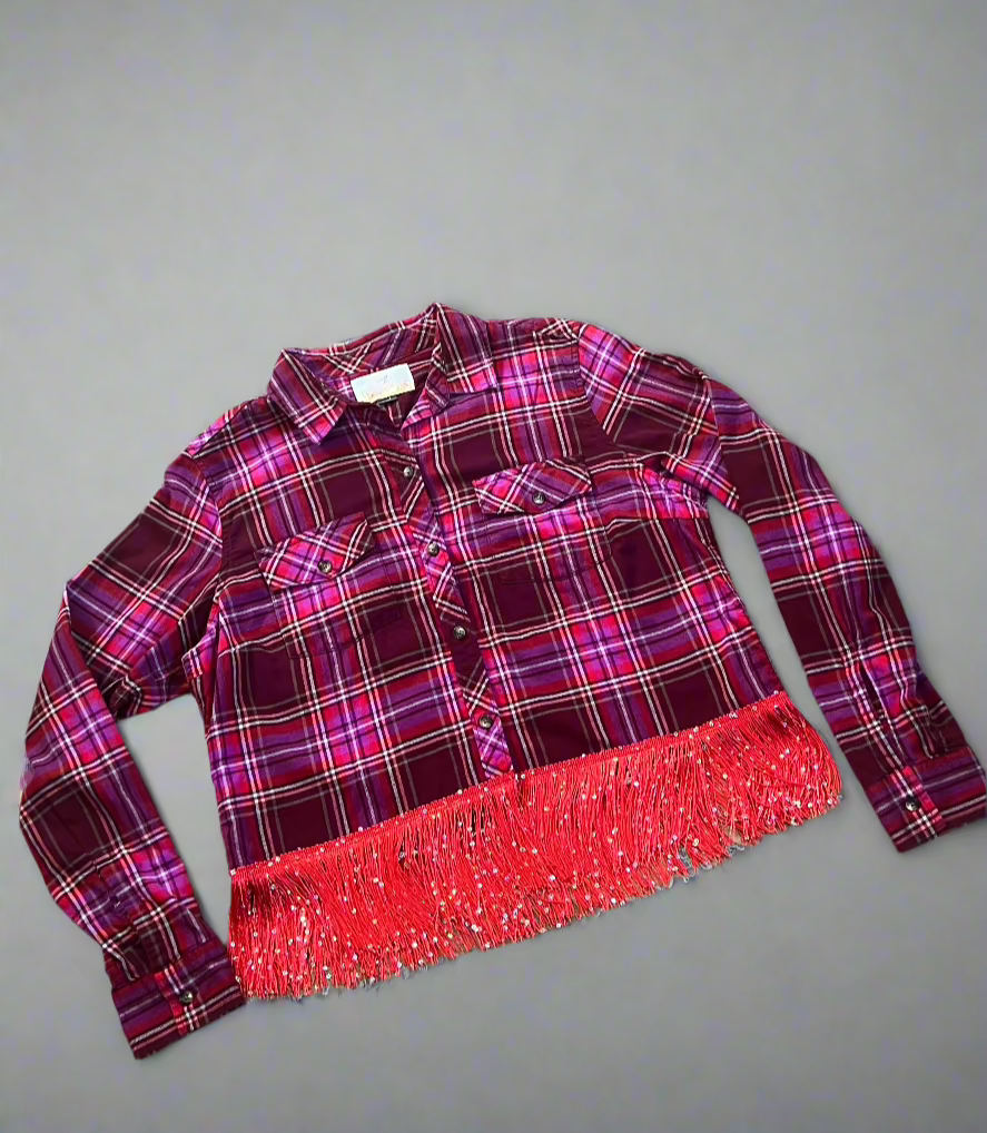 Hot Pink Cropped Fringe Flannel