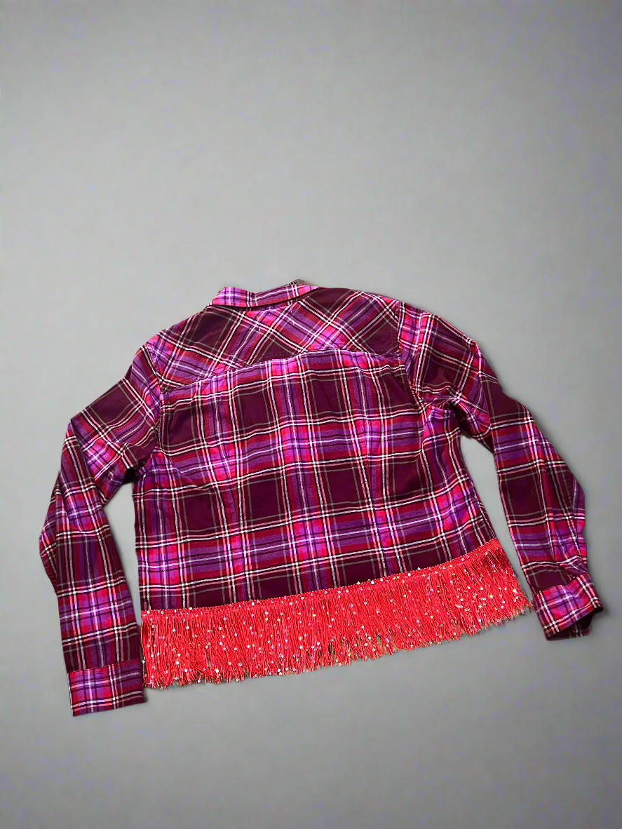 Hot Pink Cropped Fringe Flannel