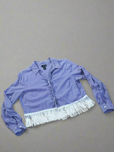 Purple & White Crop Fringe Flannel