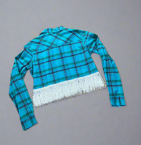 Teal Cropped Fringe Flannel