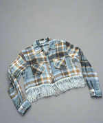 Load image into Gallery viewer, Gray Cropped Fringe Flannel
