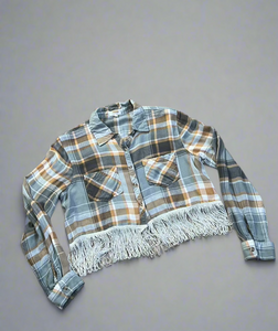 Gray Cropped Fringe Flannel