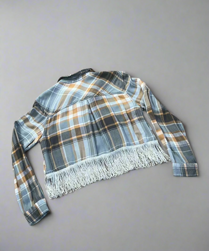 Gray Cropped Fringe Flannel