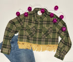 Load image into Gallery viewer, Olive Cropped Fringe Flannel
