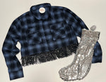 Load image into Gallery viewer, Navy Cropped Fringe Flannel
