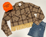 Load image into Gallery viewer, Khaki Cropped Fringe Flannel
