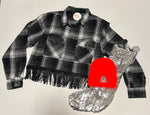 Load image into Gallery viewer, Black Cropped Fringe Flannel

