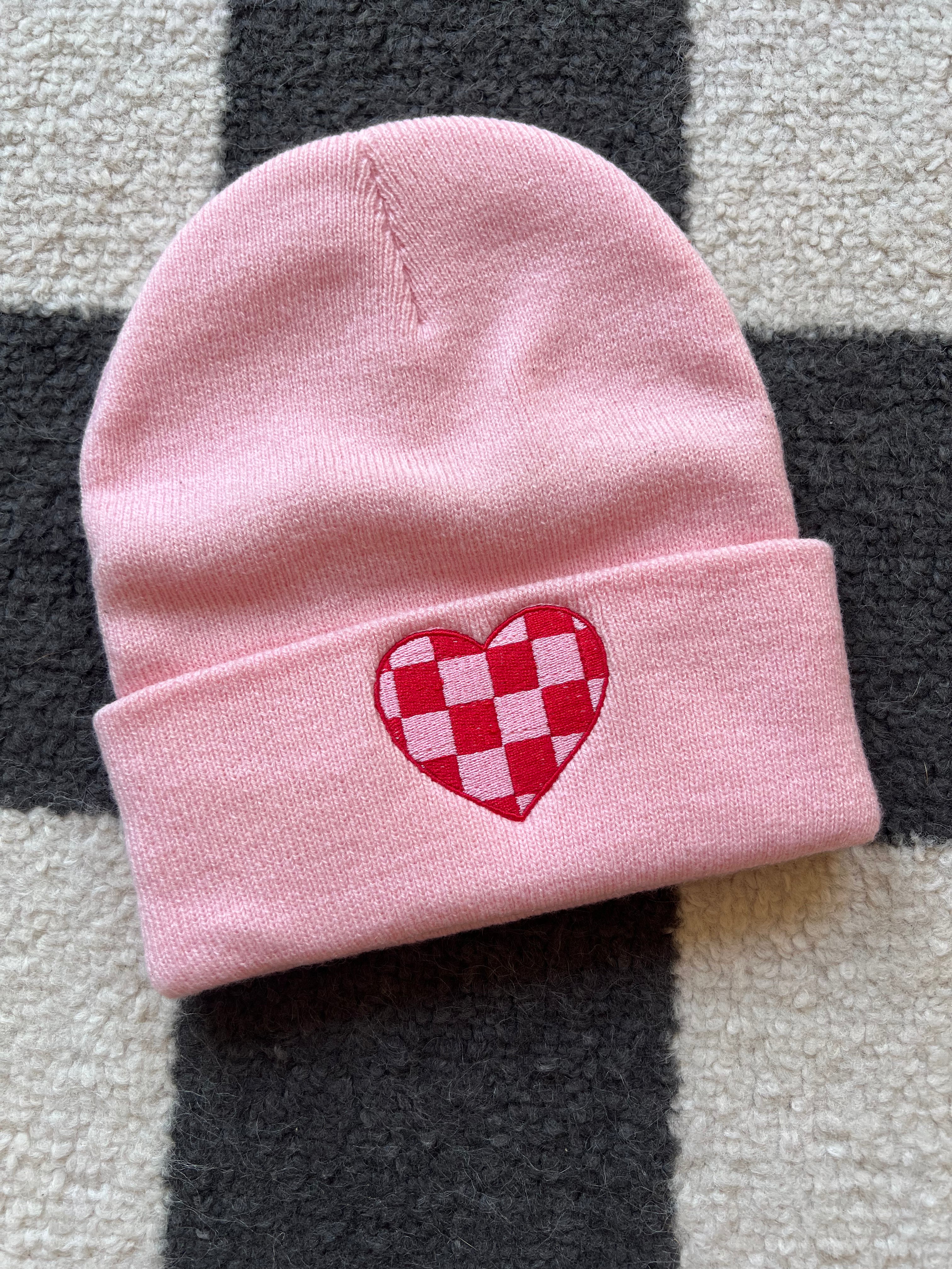 Checkered Heart Beanie
