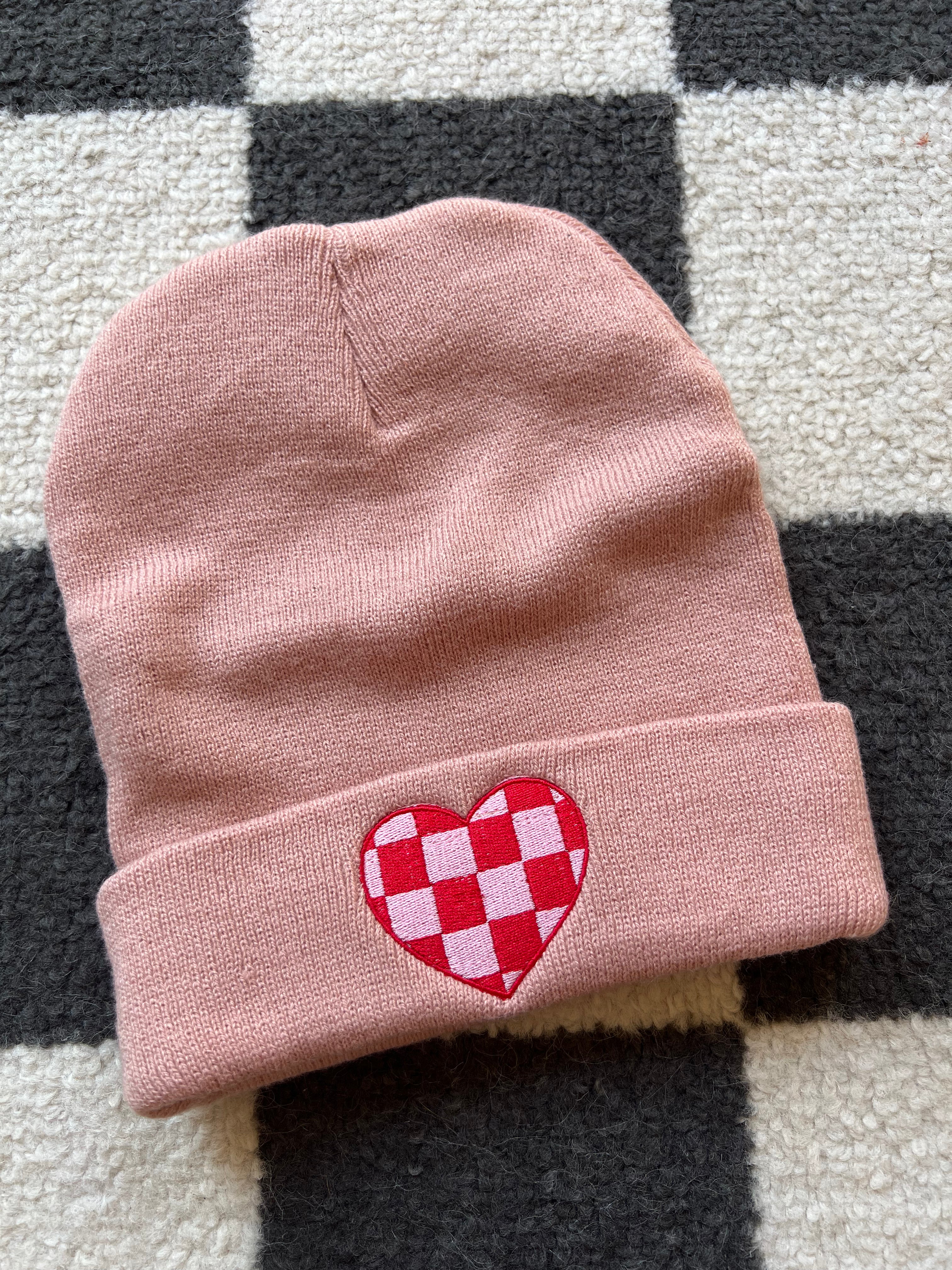 Checkered Heart Beanie